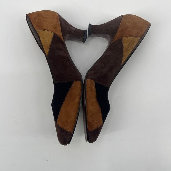Vintage 90s Jennifer Moore Patchwork Suede Pumps Women Shoes 8.5N Brown Heritage - Picture 4 of 9